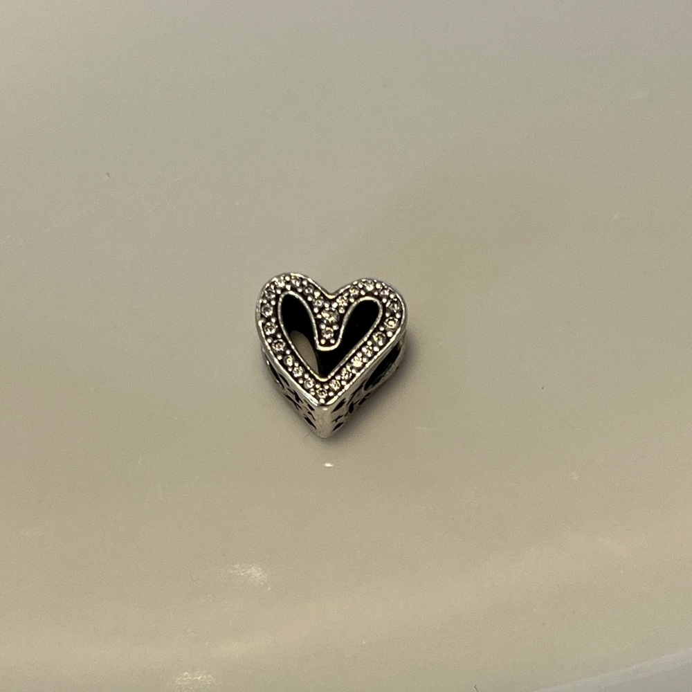 Pandora Silver Heart Charm with Black Accents
